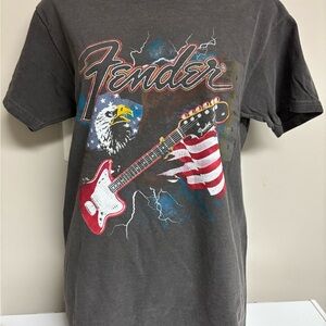 Fender Short Sleeve Graphic Tee in Charcoal with Red & White Accents